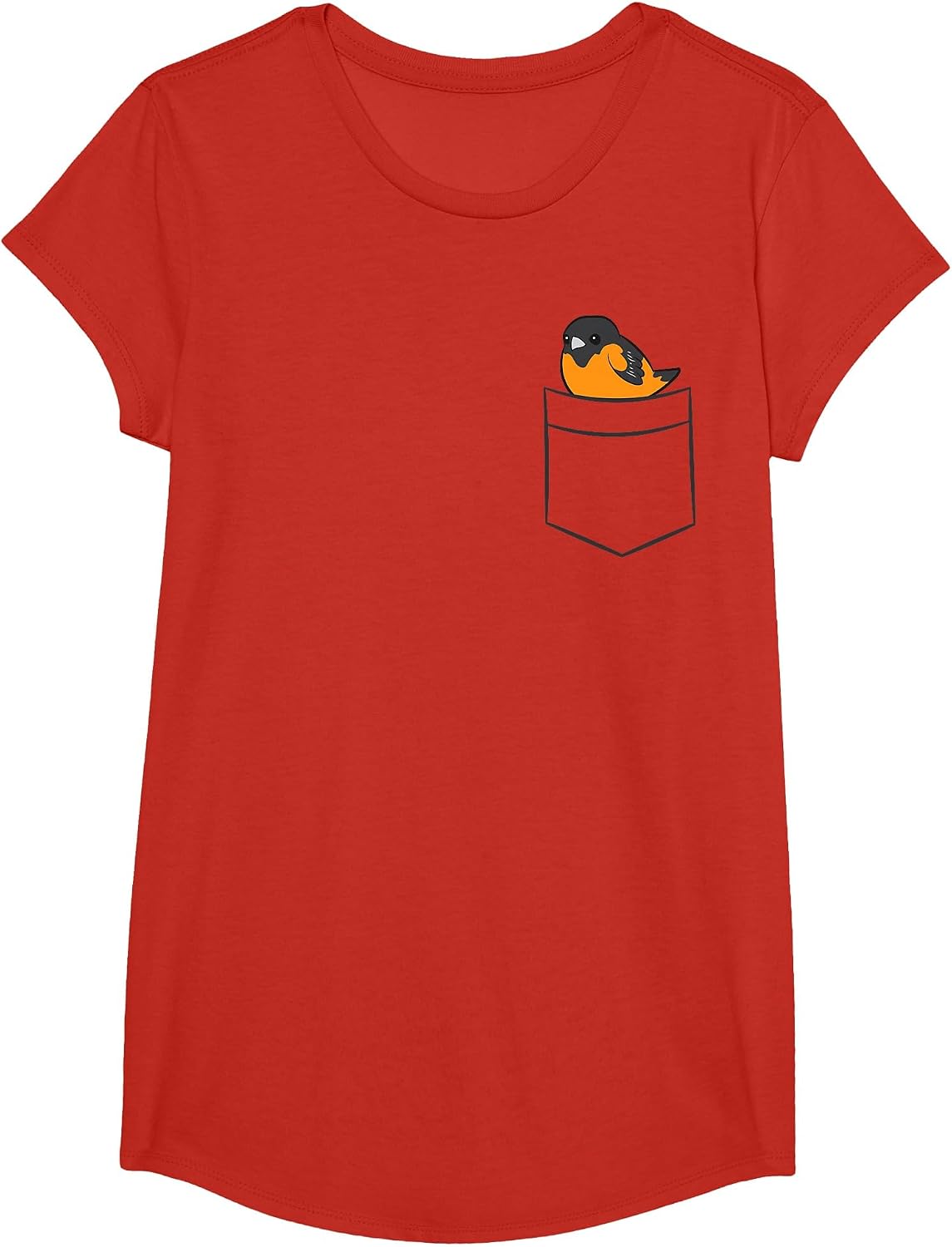 Oriole Bird in The Pocket Cute Pocket Oriole T-Shirt - Girls Red