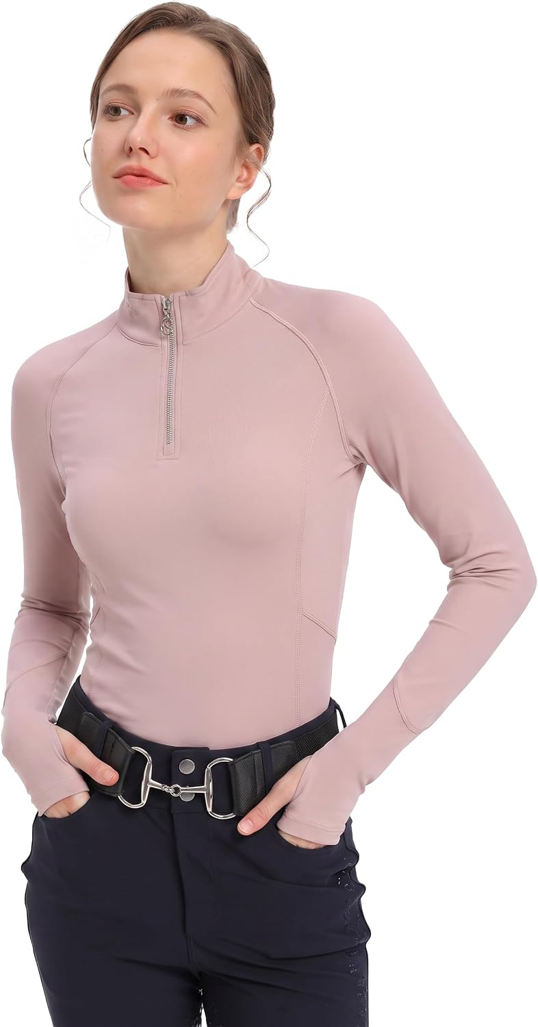 Long Sleeve Equestrian Shirts for Women, Horseback Riding Shirt - Beige