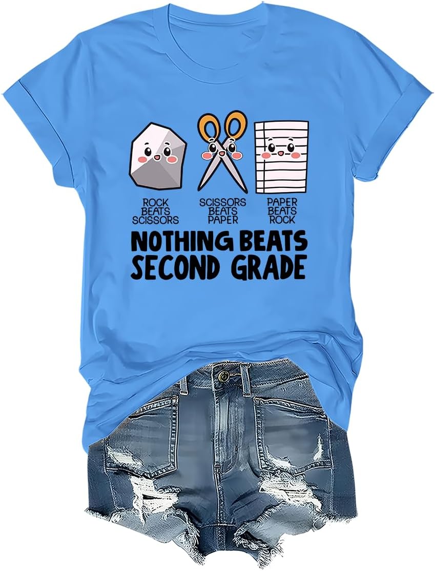 Nothing Beats Second Grade Shirt, 2nd Grade Back to School T-Shirt - Crew Neck Carolina Blue-1