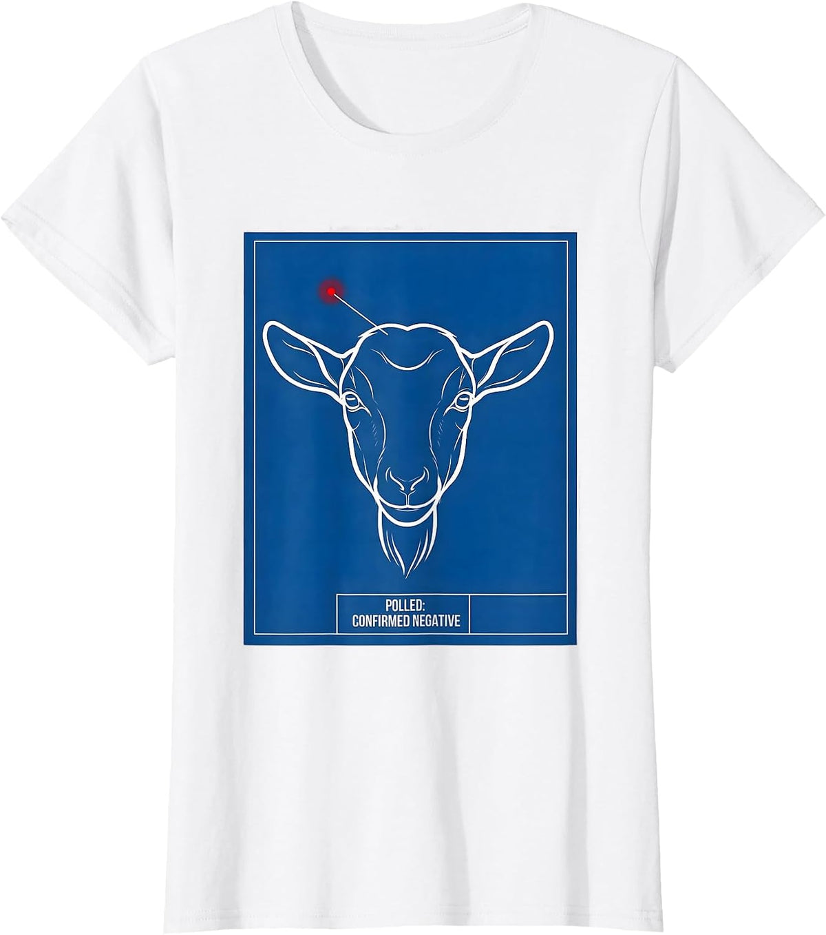 Women's Polled Confirmed Negative Technical Blueprint Goat Humor T-Shirt - White