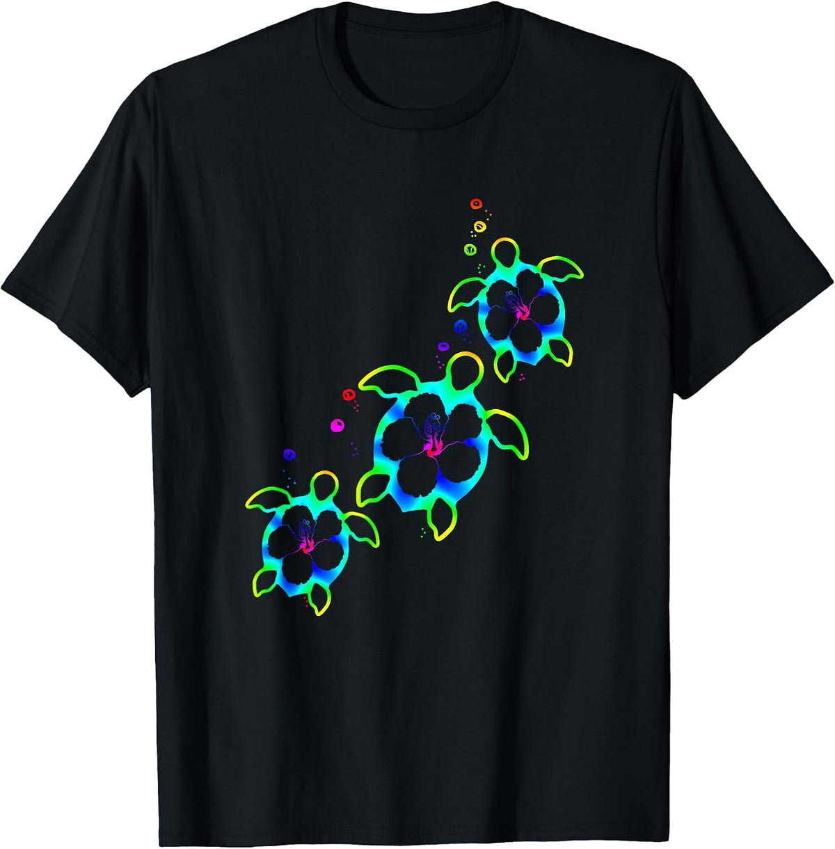 Tropical Colors Hawaiian Honu Sea Turtles T-Shirt - Black