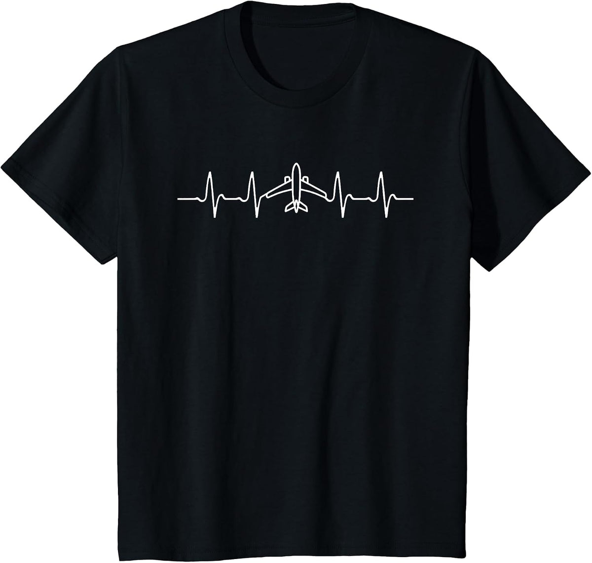 EKG Airplane Pilot Heartbeat Flight Crew and Aviation Lovers T-Shirt - Black