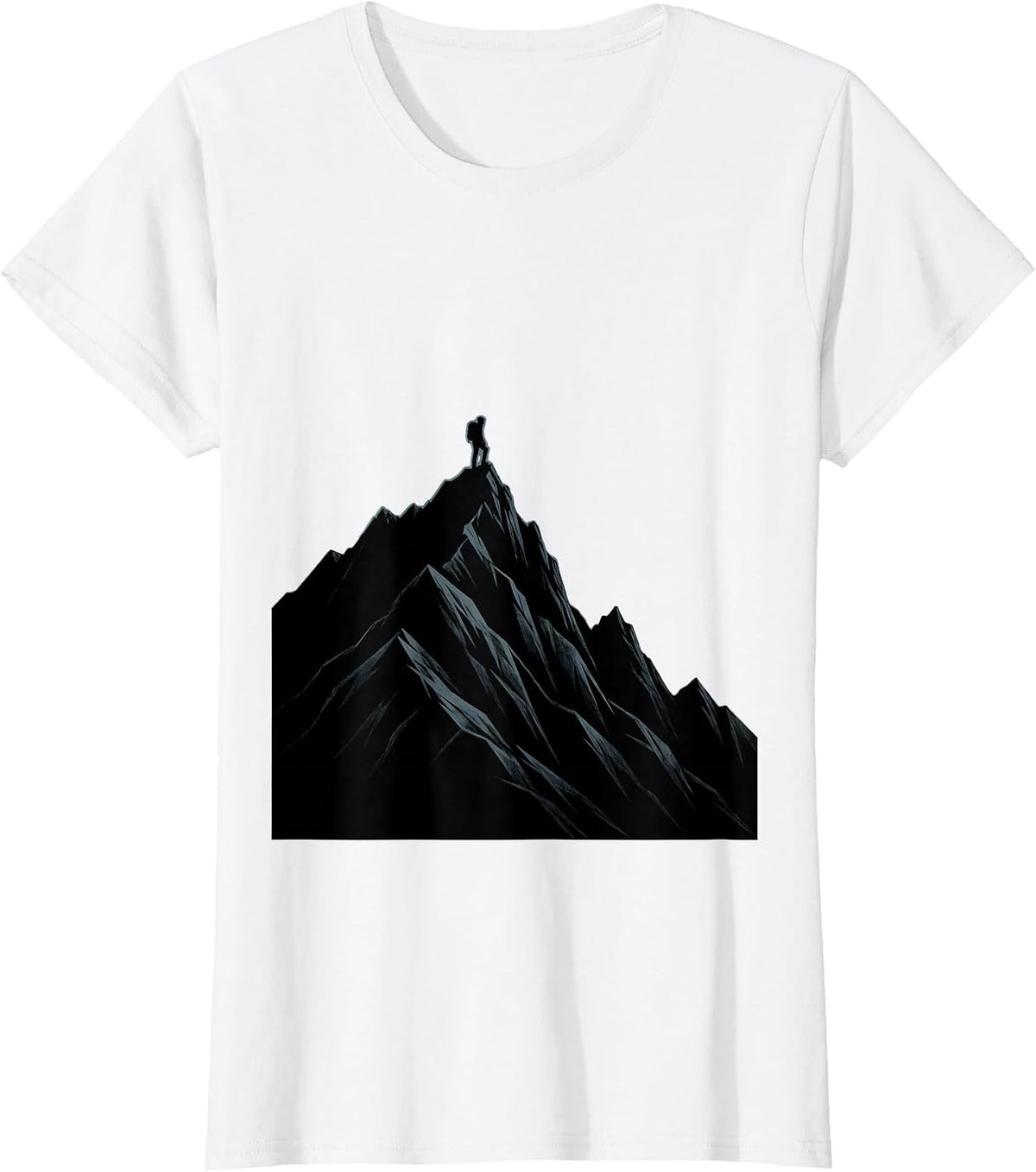 Lone Hiker Mountain Ridge Silhouette Design T-Shirt - White