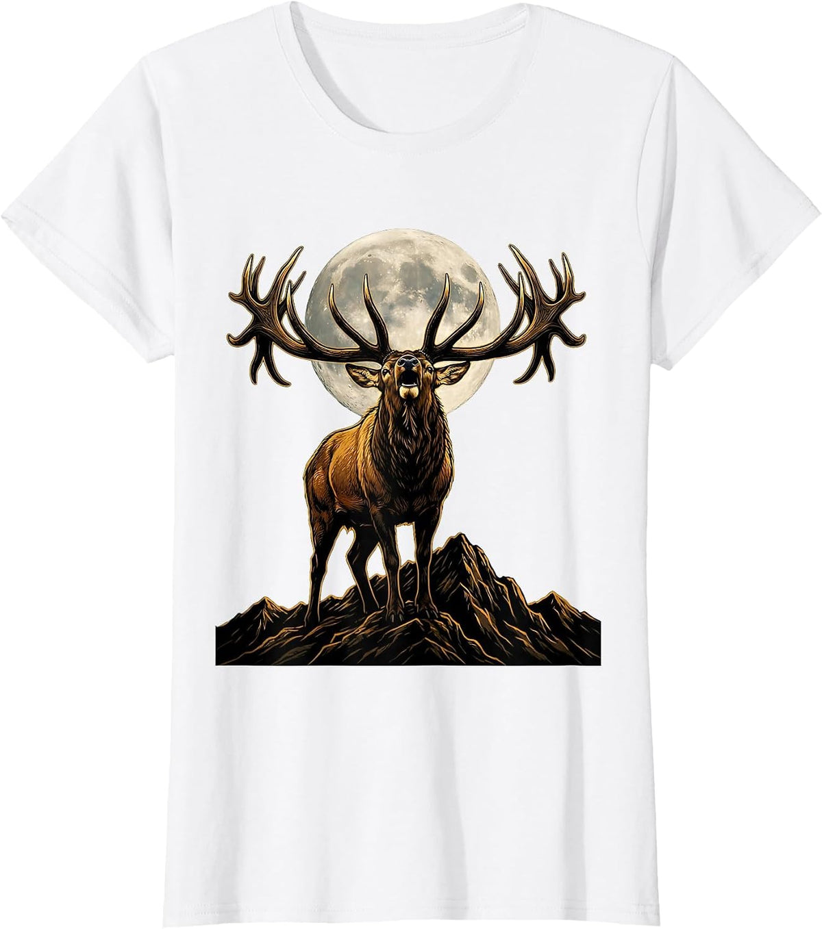 Elk Bugling on Rocky Mountain Ridge T-Shirt - White