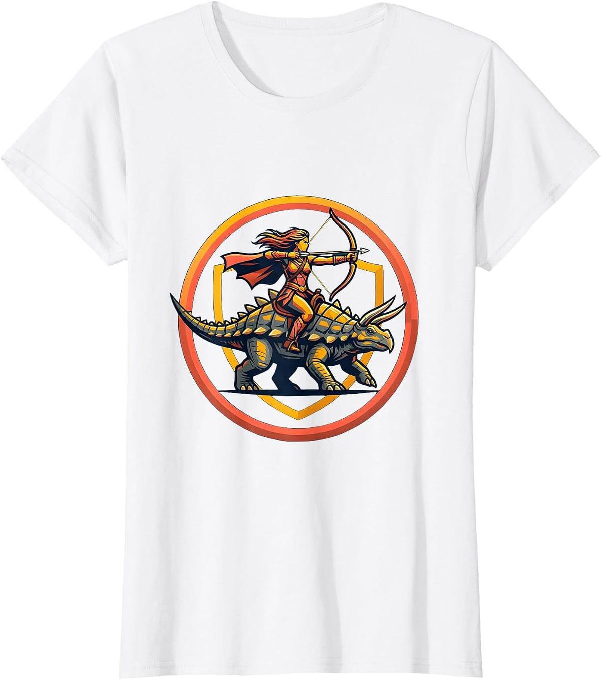 Archer Riding Ankylosaur Dinosaur Art T-Shirt - White