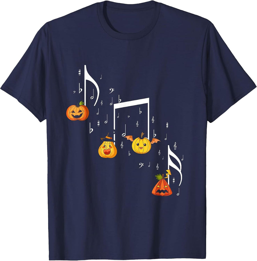 Music Note Pumpkin Fall Music Teacher Halloween Costume T-Shirt - Navy Blue