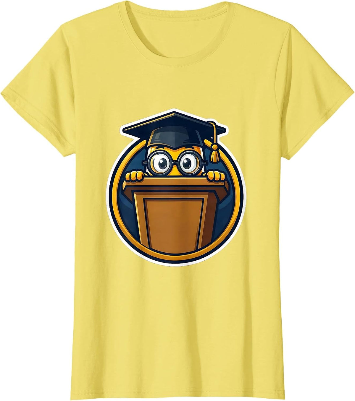 Tiny Professor Big Podium Funny College Kids Tee T-Shirt - Lemon Yellow
