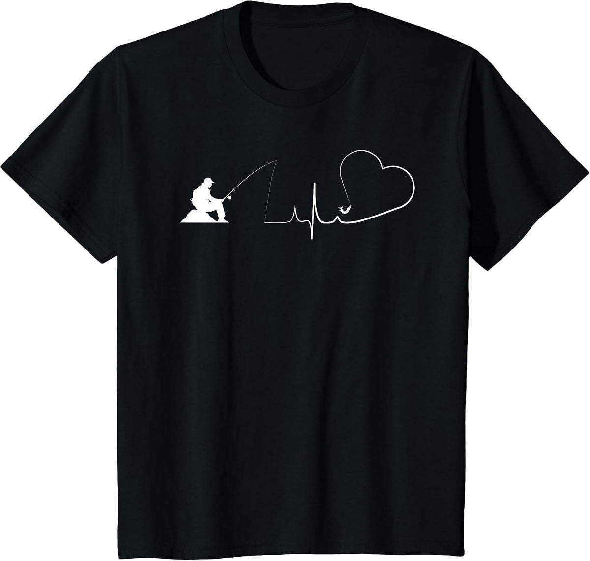 Fishing Heartbeat of Fly Fishing Fish with Rod Hook Bass T-Shirt - Black