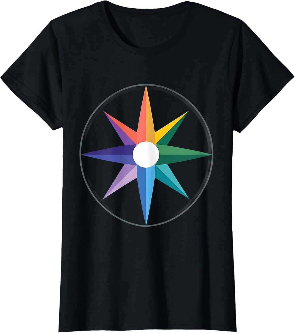 Autism Awareness Rainbow Compass Rose Illustration T-Shirt - Black