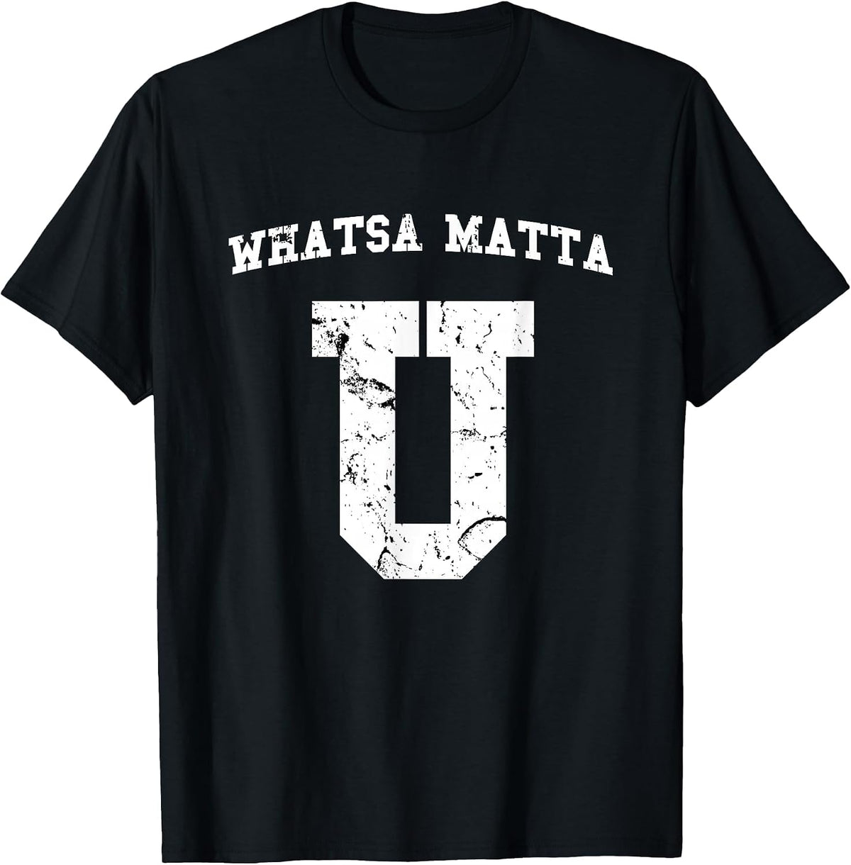 WhatSamatta U Fake College University Jersey Design T-Shirt - Black
