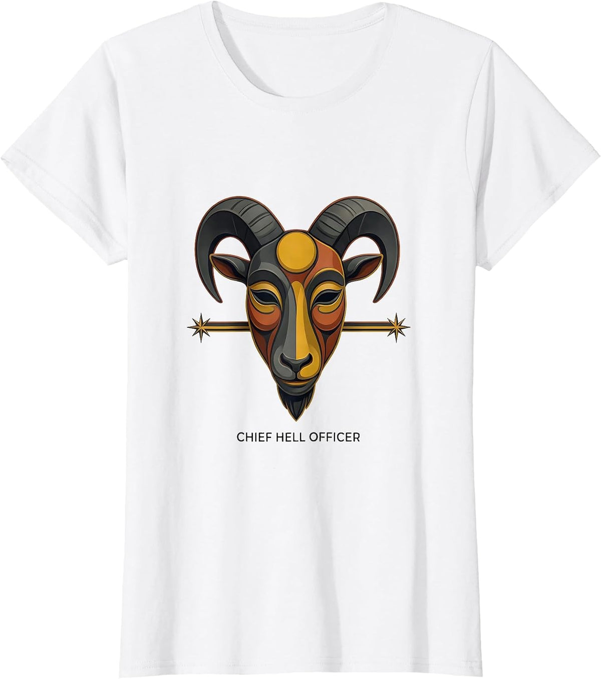 Chief Hell Officer Occult Satanic Goat Head Dark Gothic T-Shirt - White