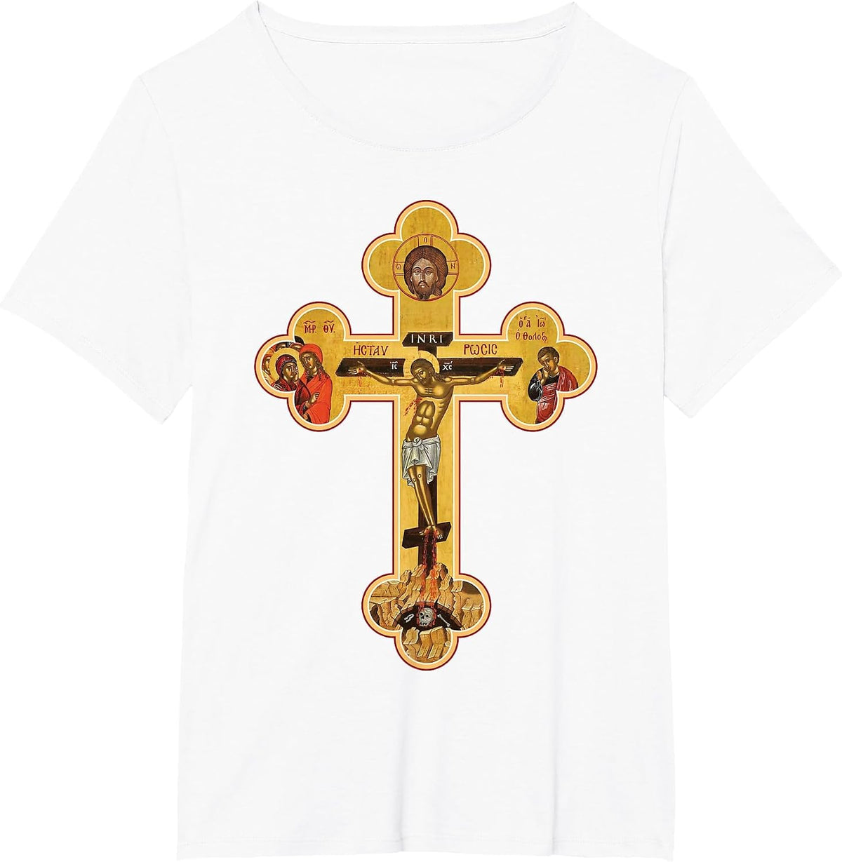 Greek Orthodox Jesus Christ Cross Icon T-Shirt - White