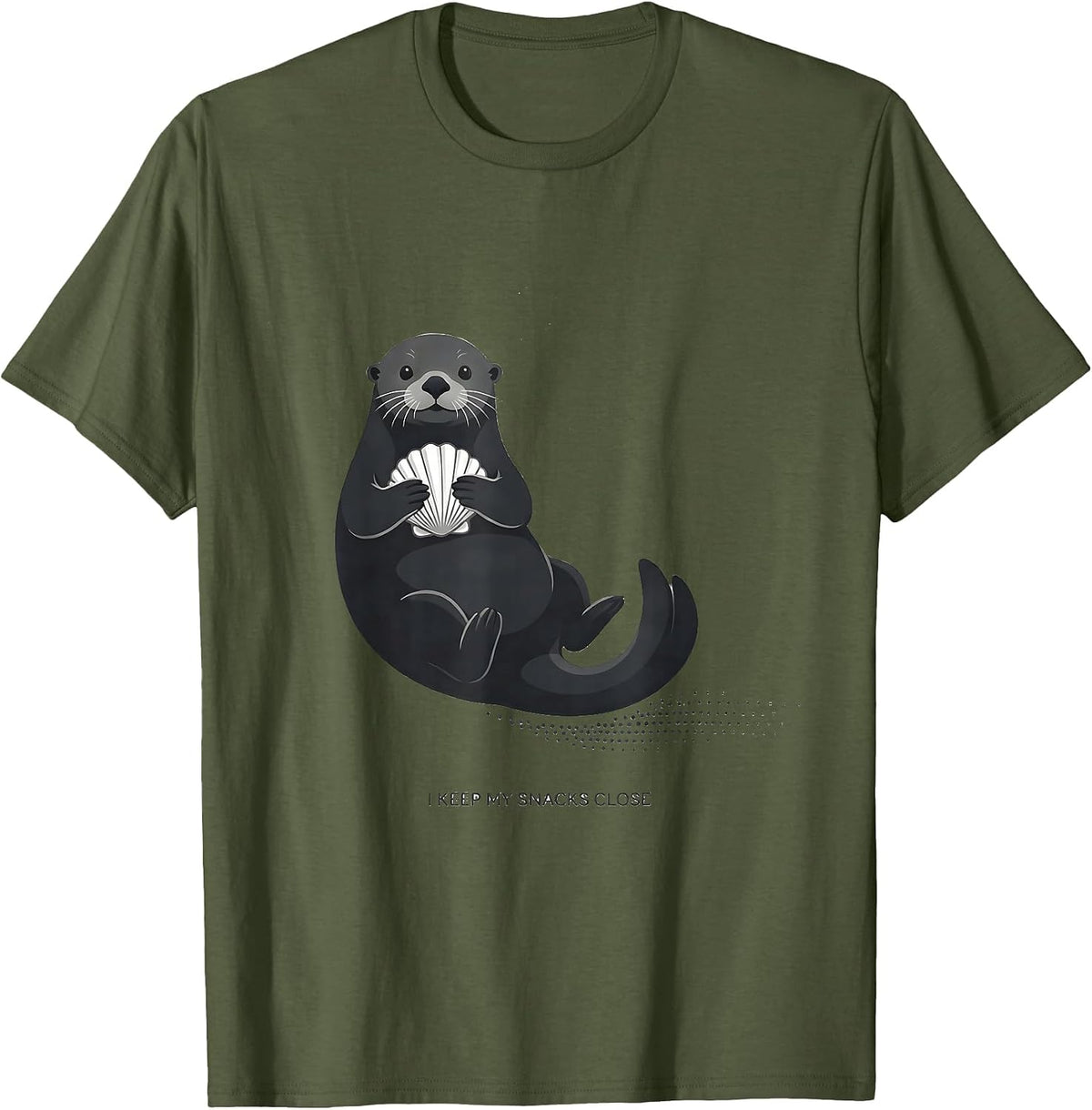 I Keep My Snacks Close Funny Otter Lover Humor Gift T-Shirt - Olive Green
