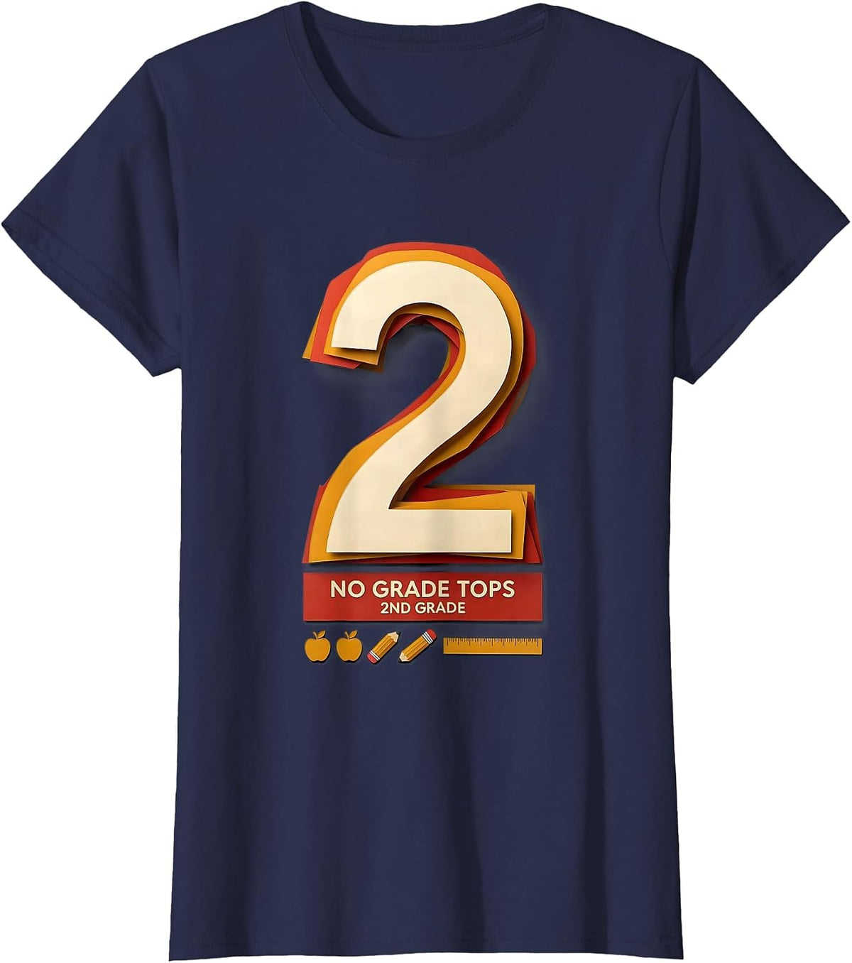 Women's No Grade Tops 2nd Grade Funny Teacher Back To School Crew T-Shirt - Navy Blue