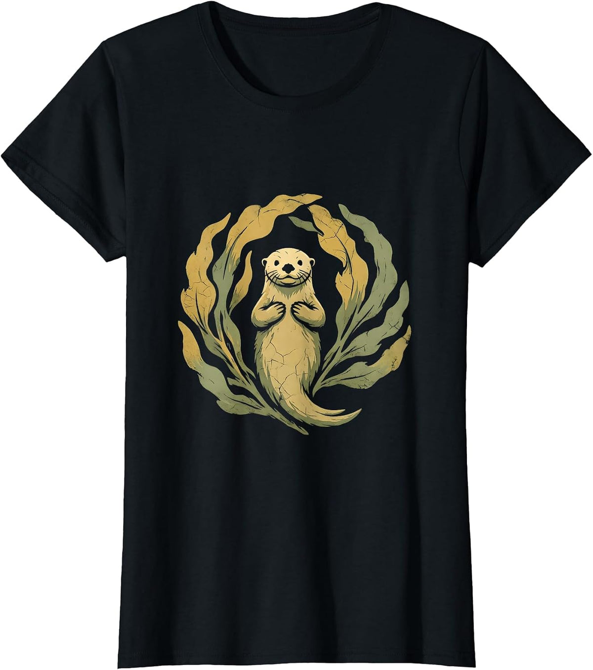 California Sea Otter Floating on Kelp Bed T-Shirt - Black