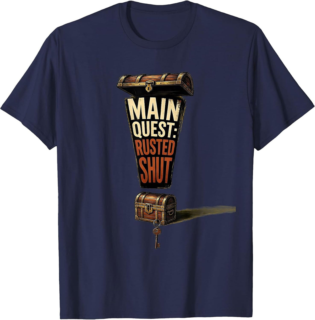 Men's Main Quest Rusted Shut Funny RPG Gamer Side Quest T-Shirt - Navy Blue