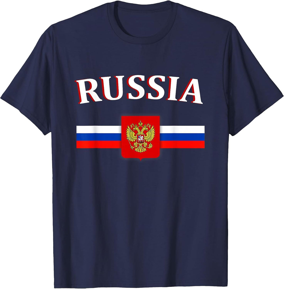 Russian Flag T-Shirt Russian Emblem Shirt Russia Tee - Navy Blue
