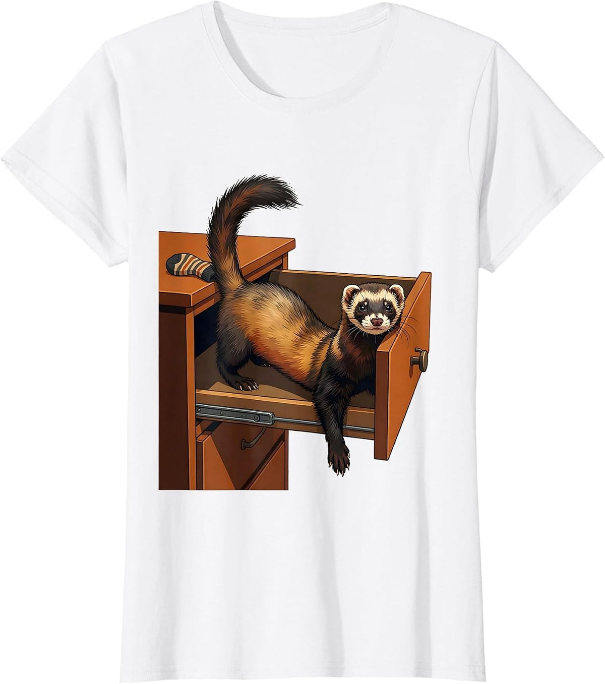Ferret In Drawer Funny Ferret Lover Gift T-Shirt - White