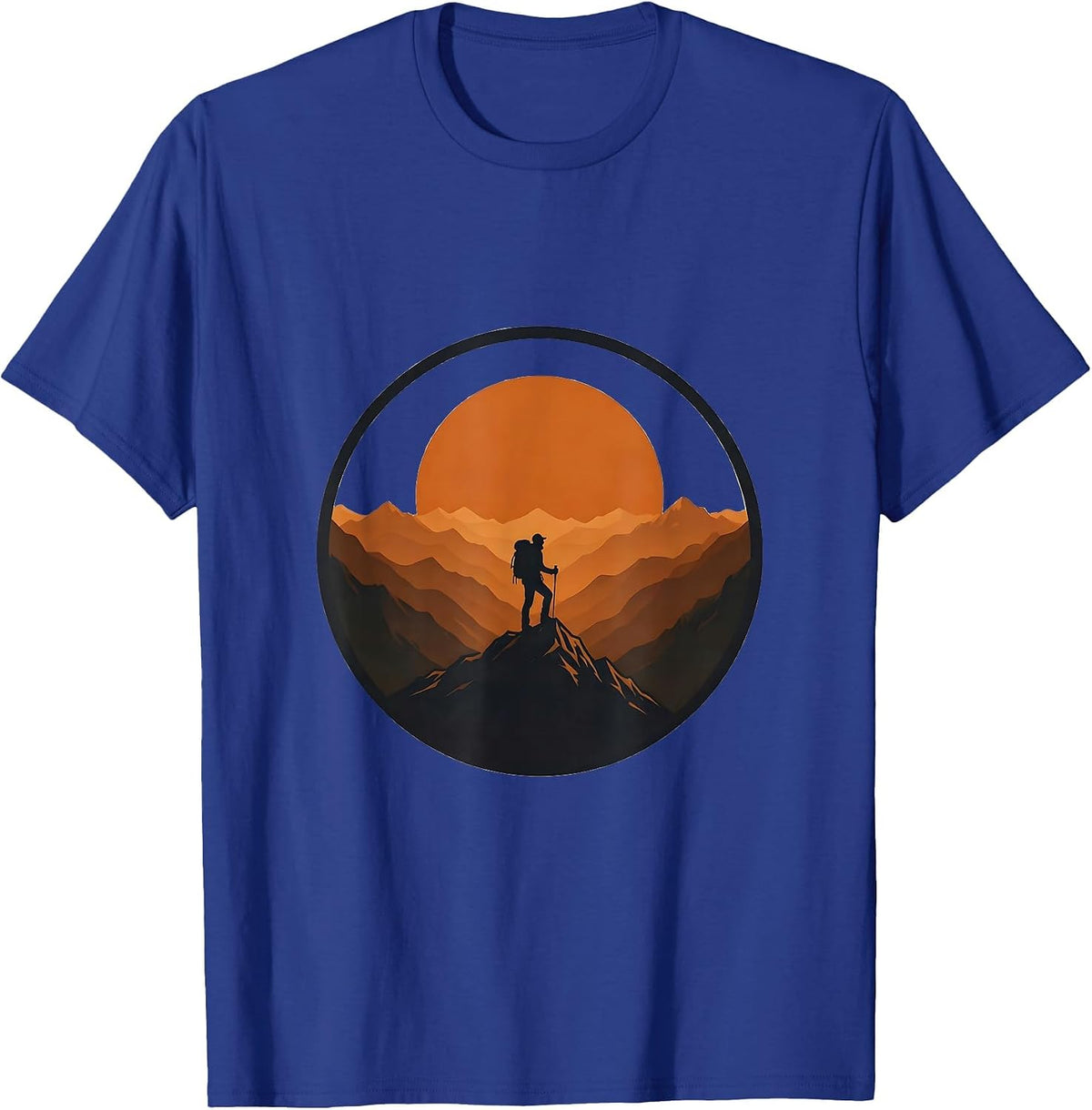 Men's Lone Hiker Ridge at Dawn Athleisure Fall Design T-Shirt - Royal Blue