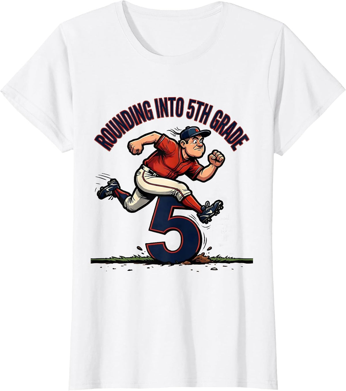 Rounding Into 5th Grade Cartoon Baseball Back to School T-Shirt - White