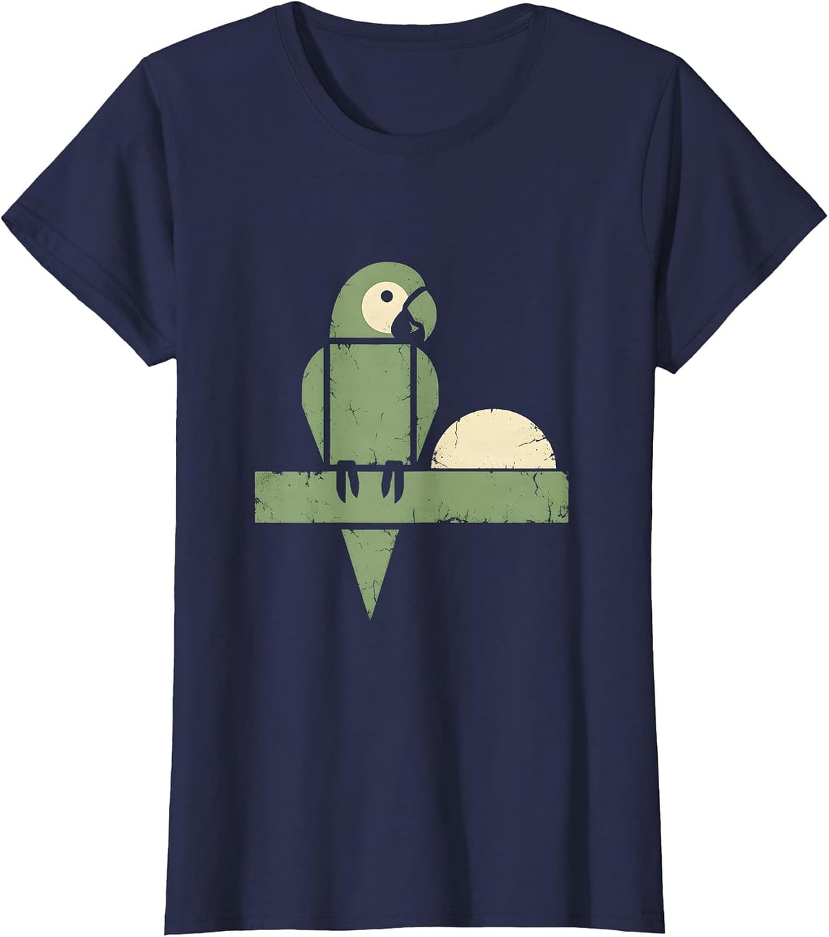 Women's Puerto Rican Parrot Perched on Branch Illustration T-Shirt - Navy Blue
