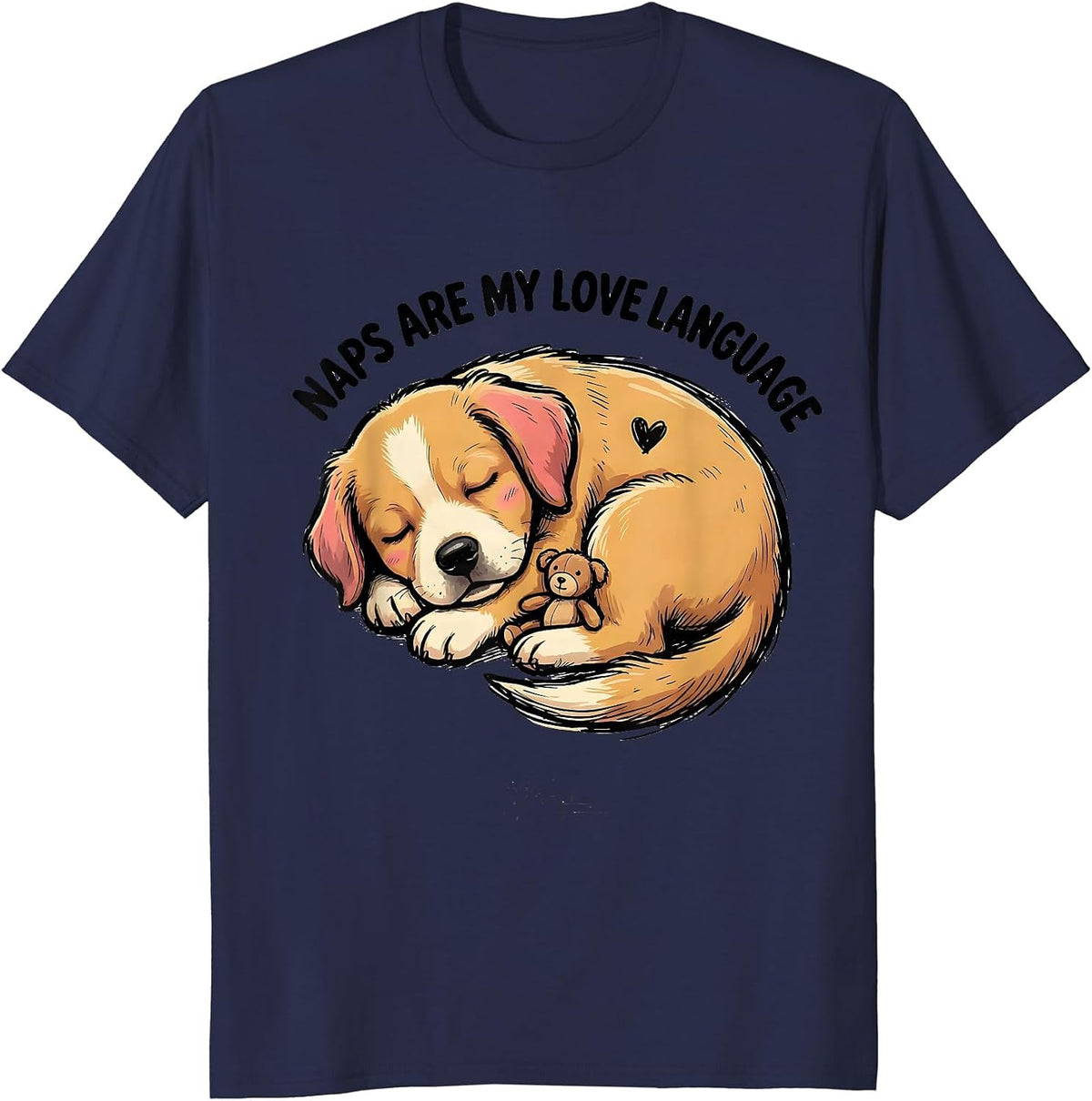 Naps Are My Love Language Cute Kawaii Puppy Dog Lover Humor T-Shirt - Navy Blue
