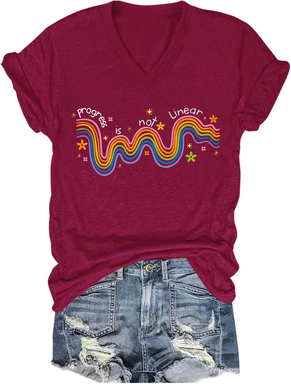 Progress is Not Linear Shirt Special Education Teacher Tshirt Funny Back to School T-Shirt - V-Neck Claret-1