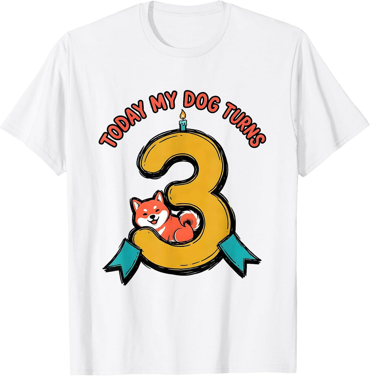 Men's Today My Dog Turns 3 Funny Dog Birthday Party Outfit T-Shirt - White
