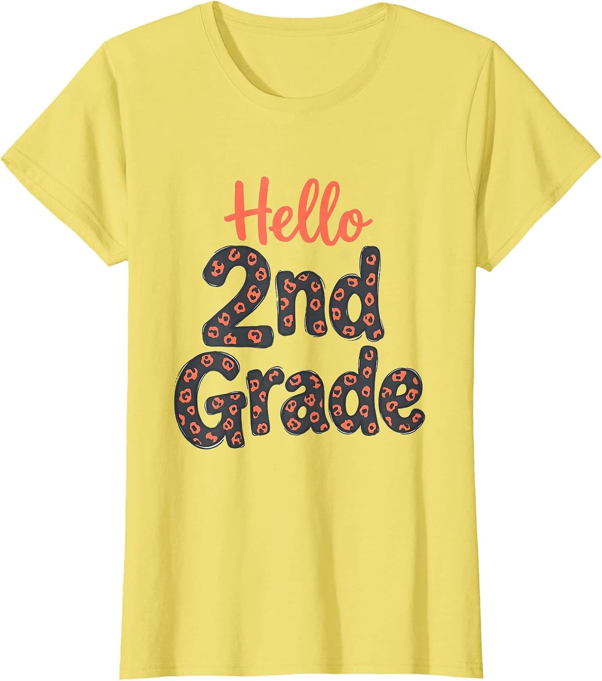 Hello 2nd Grade Cute Leopard Heart Back To School Girls T-Shirt - Lemon Yellow