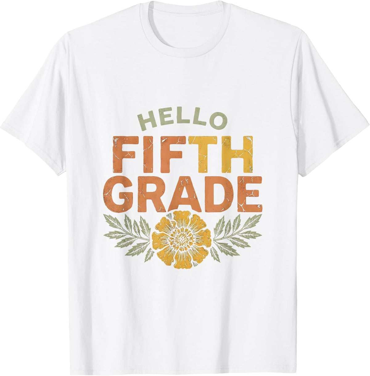 Men's Hello, Fifth Grade Boho Folk Floral Back To School Teacher T-Shirt - White