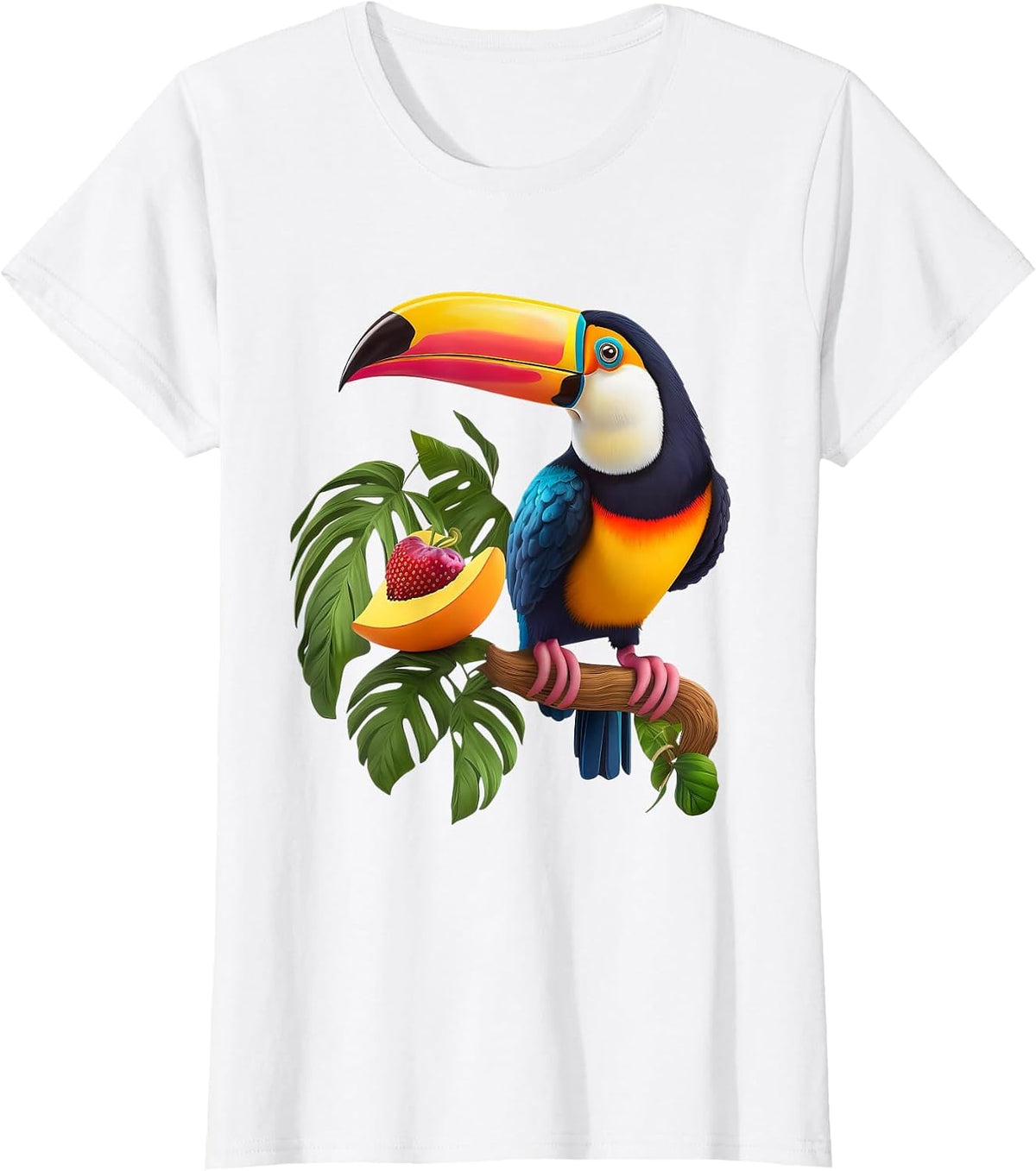 Colorful Toucan for Bird Lovers On A Branch in The Wild T-Shirt - White