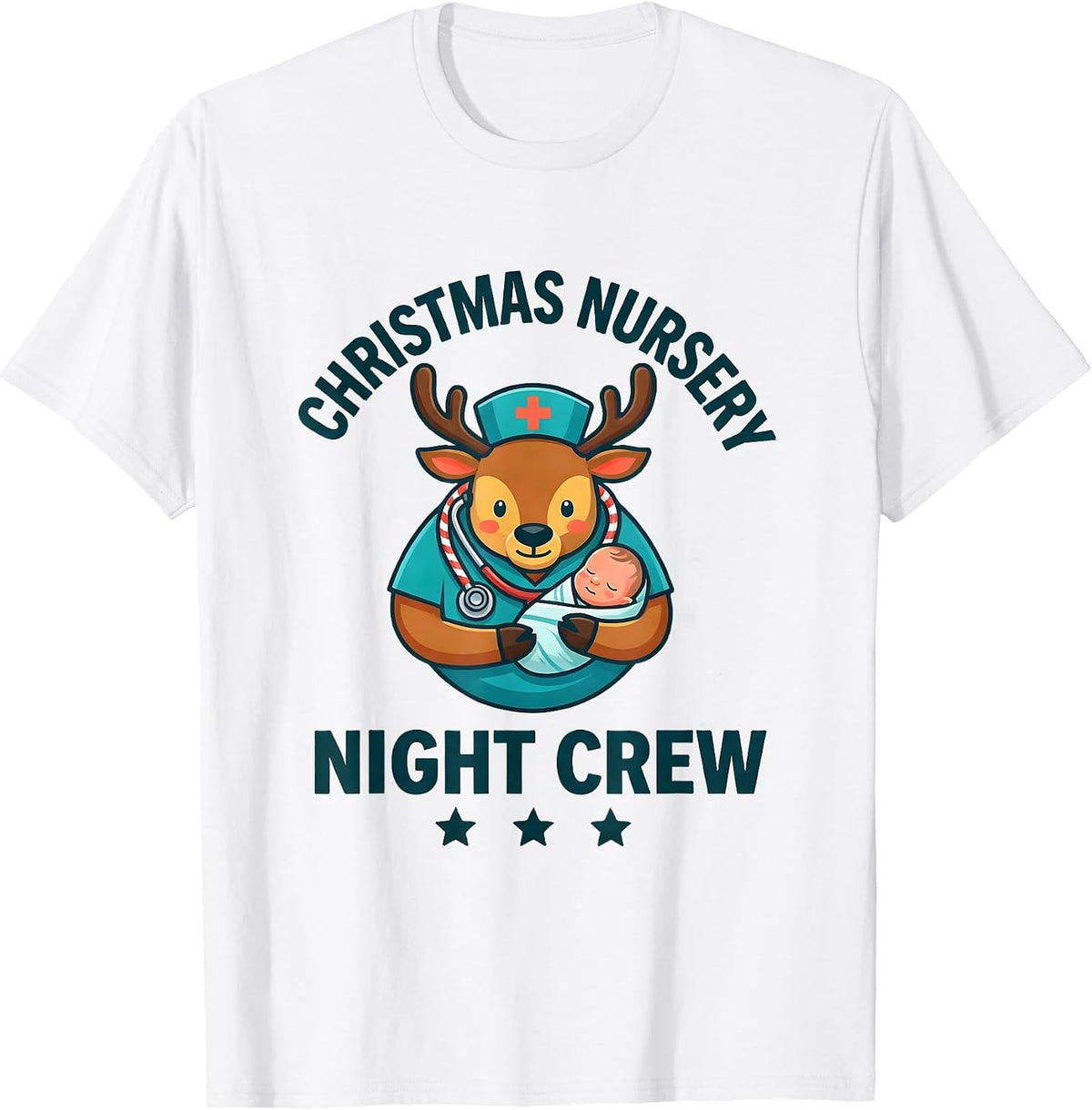 Men's Christmas Nursery Night Crew Funny Nurse Christmas ICU NICU T-Shirt - White