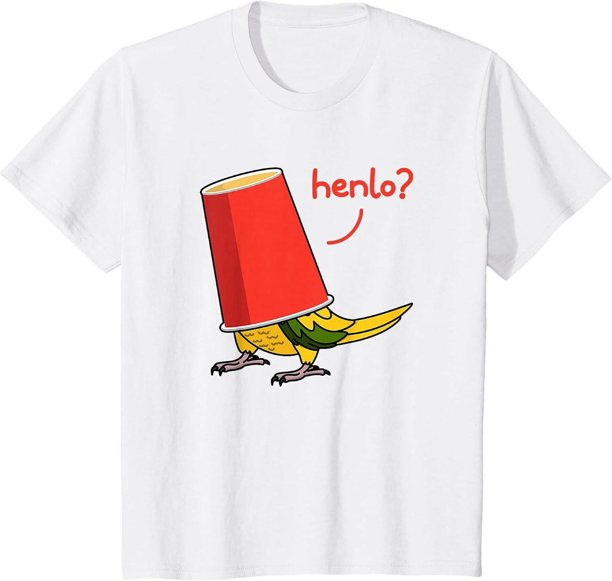 Parrot in A Cup - Henlo? I Golden Conure T-Shirt - White