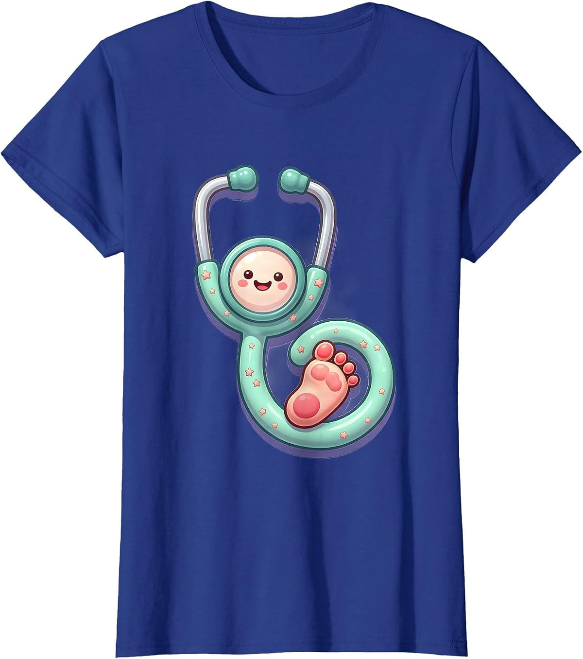 Women's NICU Nurse Stethoscope Baby Footprint Illustration T-Shirt - Royal Blue