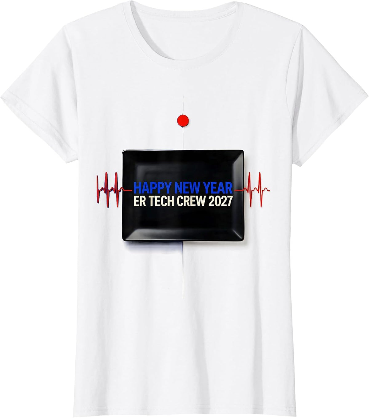 Women's Happy New Year, ER Tech Crew 2027 Geometric Healthcare T-Shirt - White