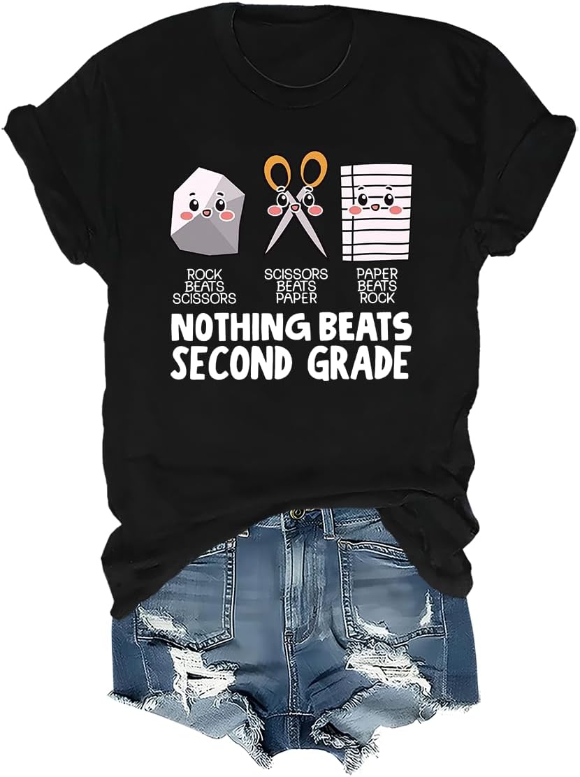 Nothing Beats Second Grade Shirt, 2nd Grade Back to School T-Shirt - Crew Neck Black-1