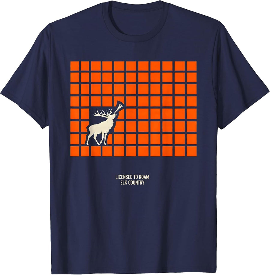 Licensed To Roam Elk Country Geometric Elk Hunter Wildlife T-Shirt - Navy Blue