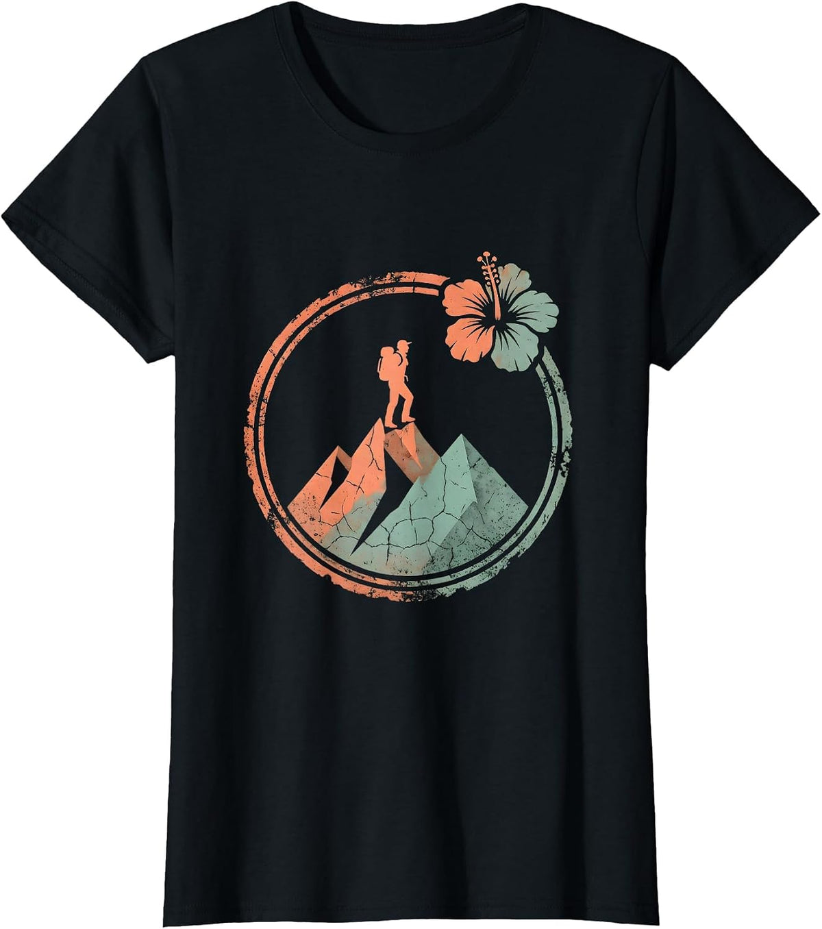 Lone Hiker Mountain Ridge Silhouette Outdoor Tee T-Shirt - Black