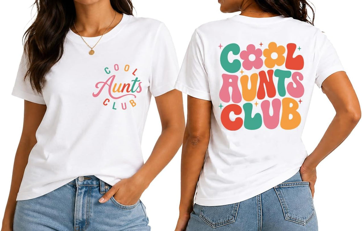 Aunt Shirt Cool Aunts Club Shirts for Women Funny Cute Auntie Tshirt - White