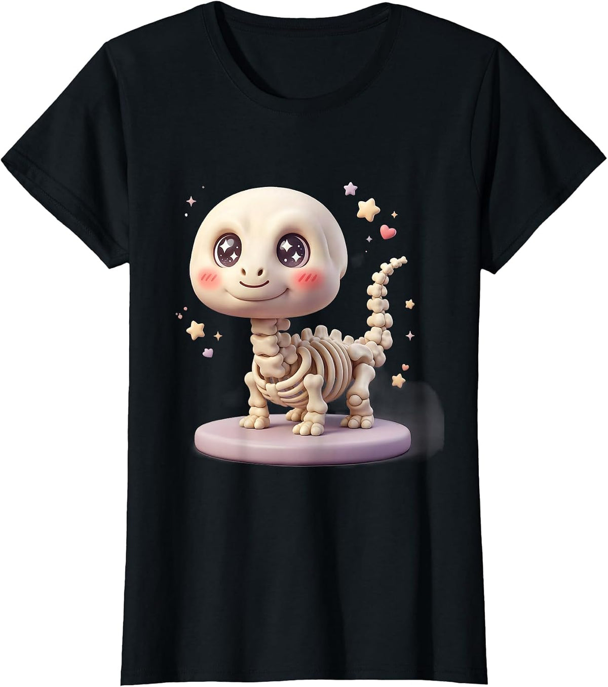 Women's Brachiosaurus Skeleton Museum Spotlight Dinosaur T-Shirt - Black
