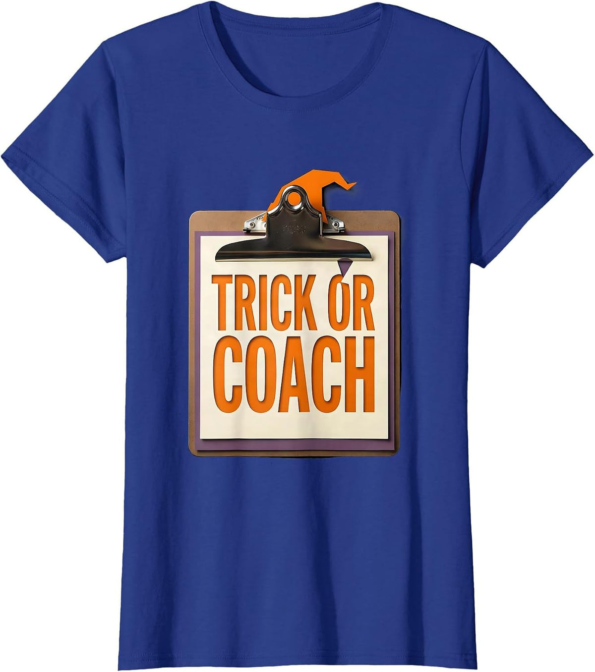 Women's Trick Or Coach Paper Cutout Teacher Halloween Costume Pun T-Shirt - Royal Blue