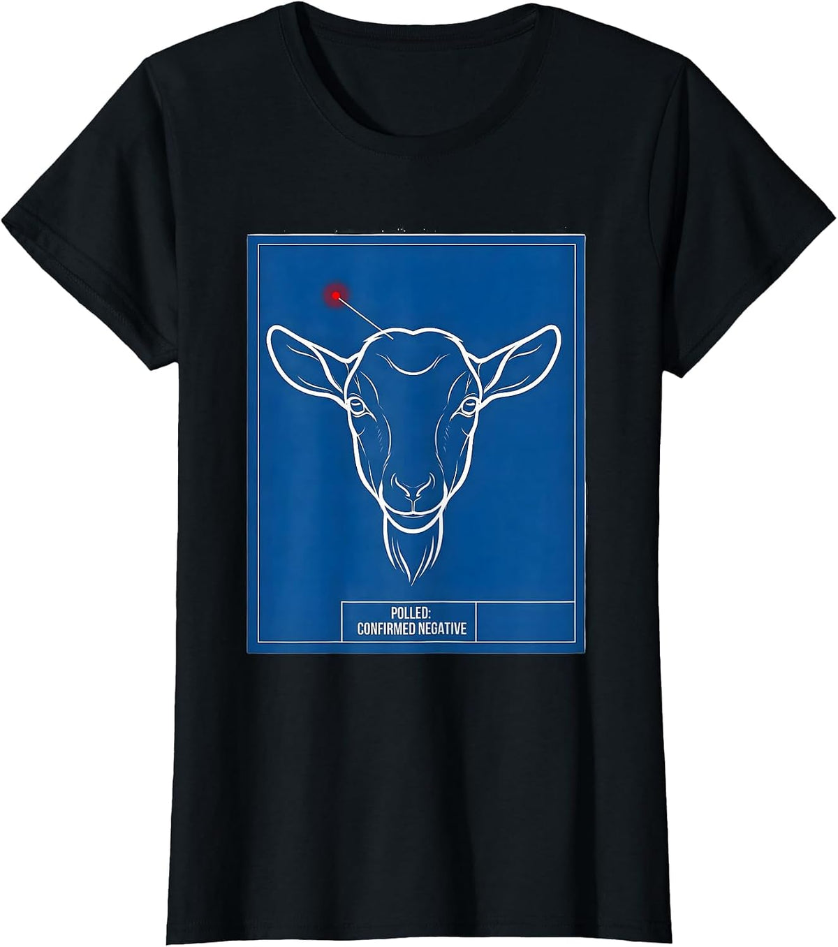 Women's Polled Confirmed Negative Technical Blueprint Goat Humor T-Shirt - Black