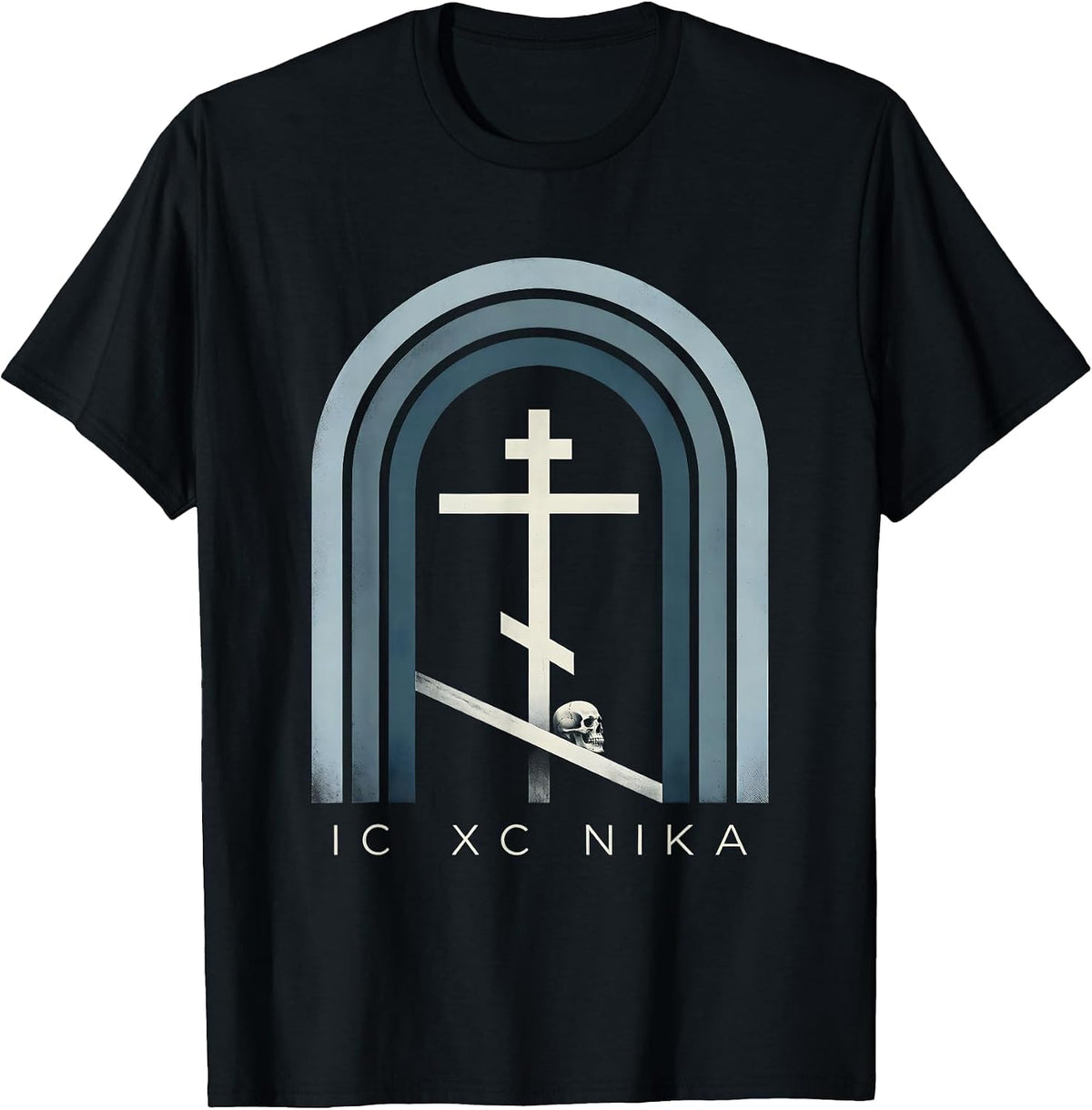 Men's IC XC NIKA Tactile Monochrome Eastern Orthodox Cross T-Shirt - Black