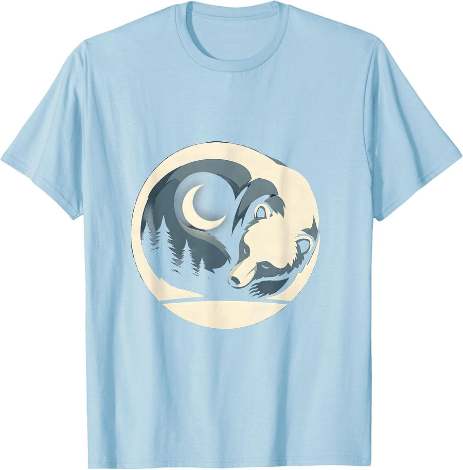 Men's Sleeping Bear Crescent Moon Celestial Night Art T-Shirt - Baby Blue