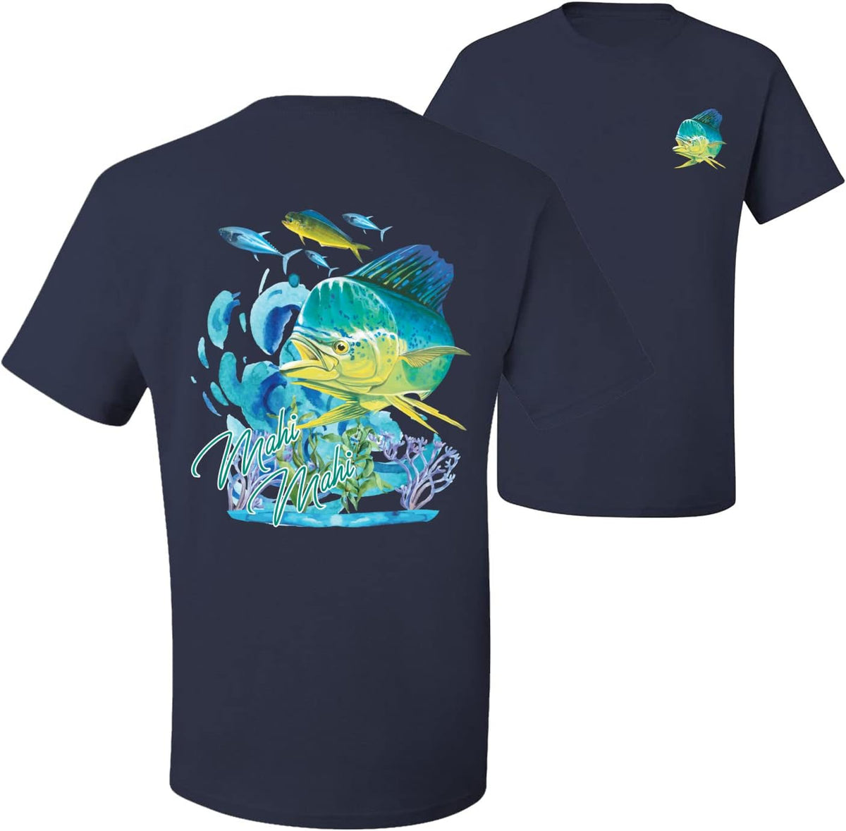 Classic Fresh Mahi Classic Nautical Fish Fishing Front and Back Men's T-Shirt - Navy