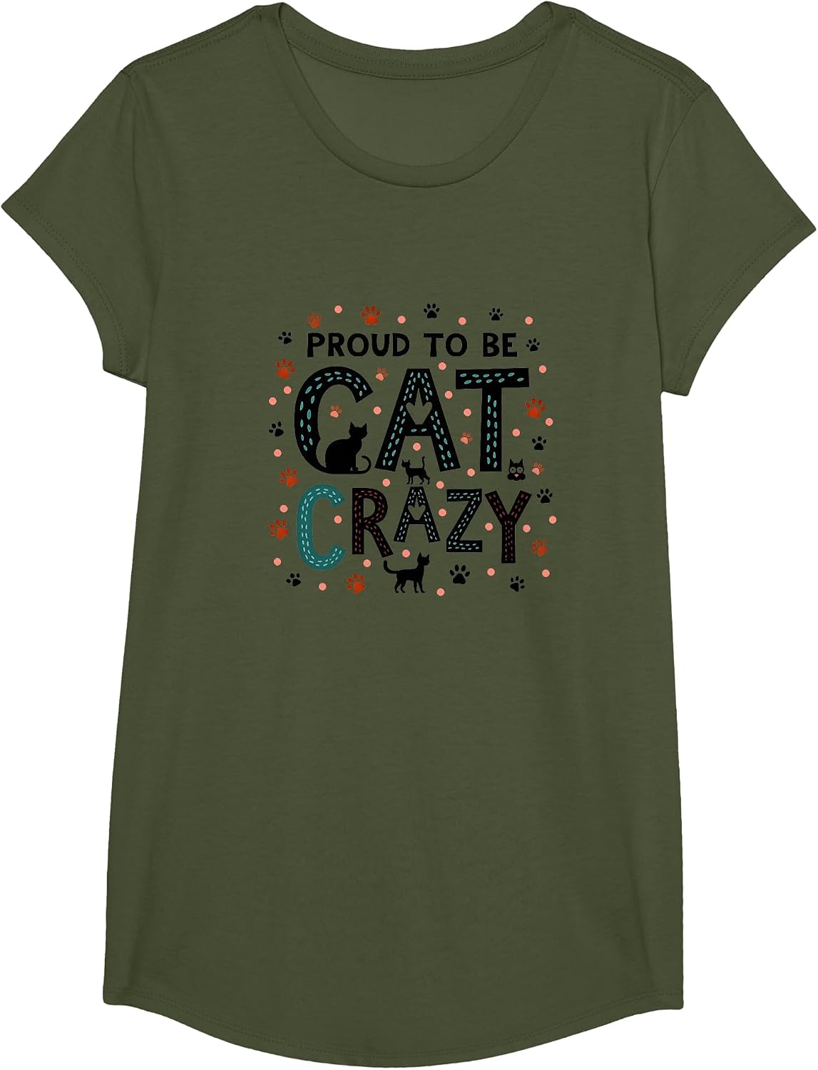 Stolz auf Cat Crazy: Feline Lover Typography Art T-Shirt - Girls Olive Green