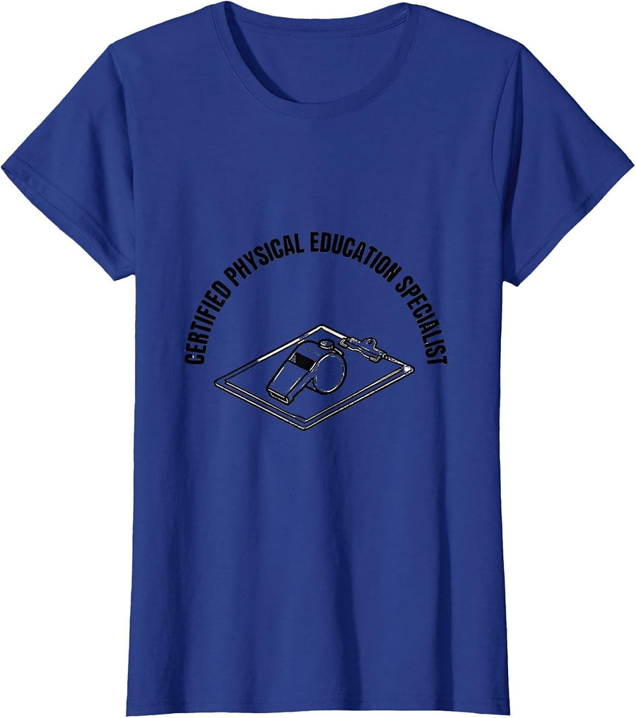 Certified Physical Education Specialist PE Teacher T-Shirt, Women, Royal Blue, Large - As Pictured