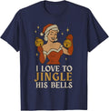 Retro Santa I Love to Stuff Her Stock Jingle His Bells Xmas T-Shirt - Navy Blue