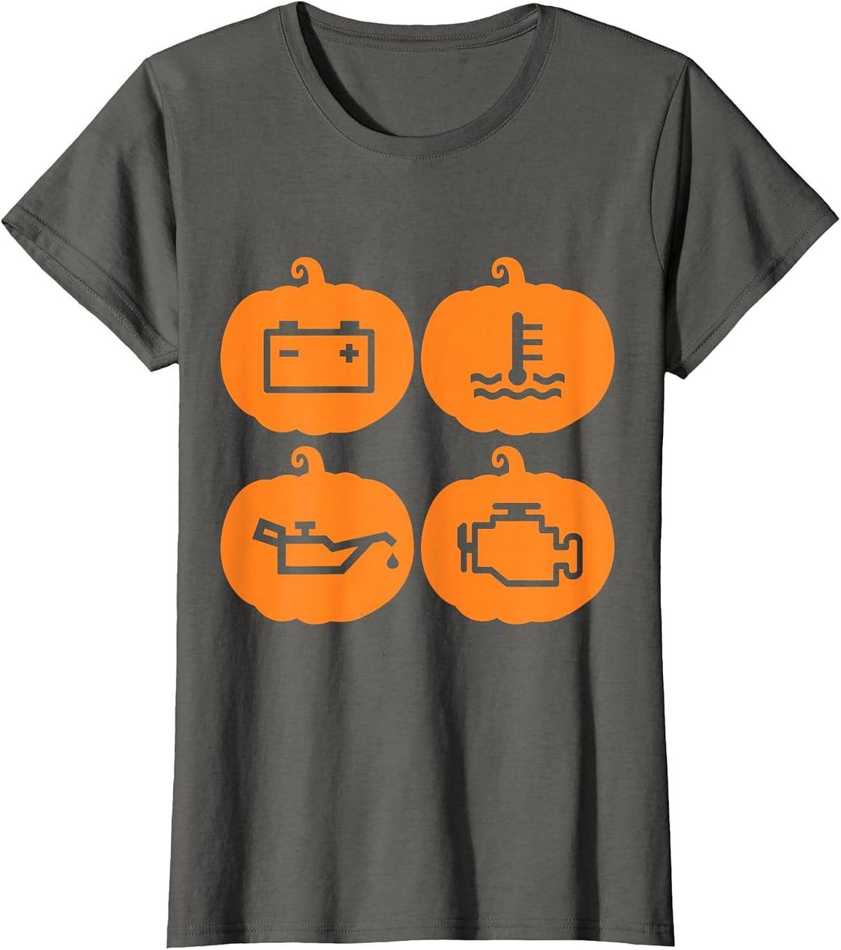 Halloween Pumpkin Car Mechanic Funny Joke Check Engine T-Shirt - Asphalt Grey