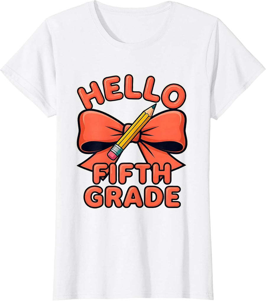 Women's Hello Fifth Grade Cute Back to School Teacher Gift T-Shirt - White